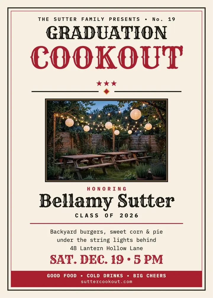 Bellamy Sutter graduation cookout broadside template