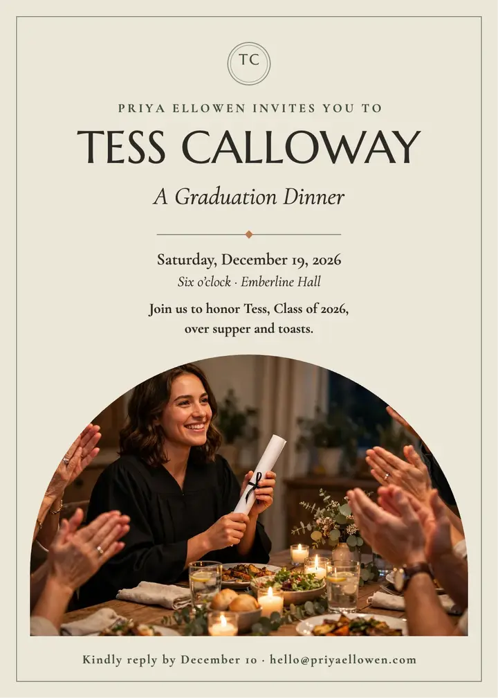 Tess Calloway graduation dinner arch invite template