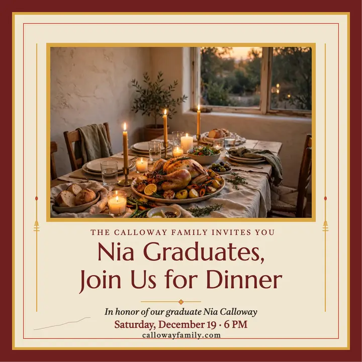 Nia Calloway graduation dinner, pompeian panel: graduation dinner announcement template