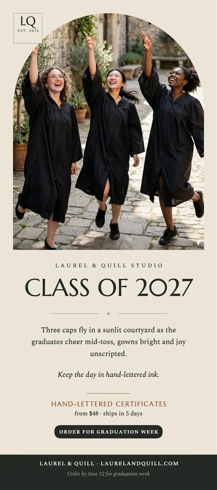 Laurel and Quill graduation rack card template