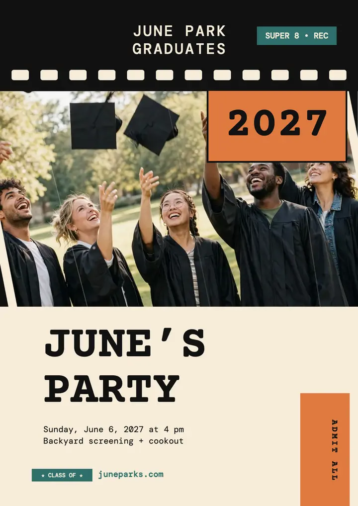 June Park graduation party home movie flyer template