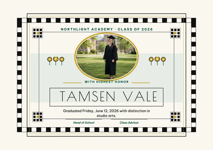 Tamsen Vale graduation honor certificate template