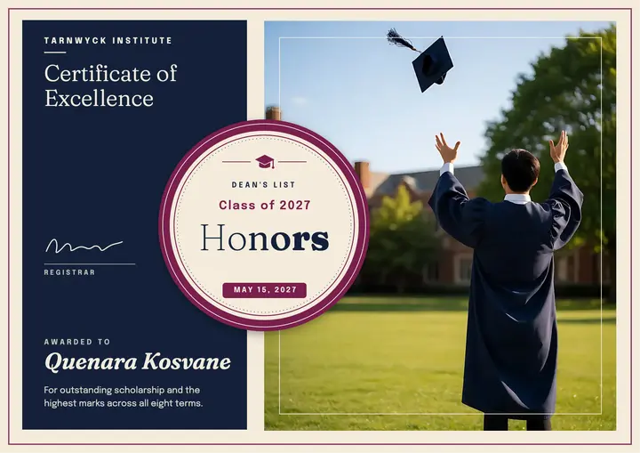Graduation honors certificate, variable serif template
