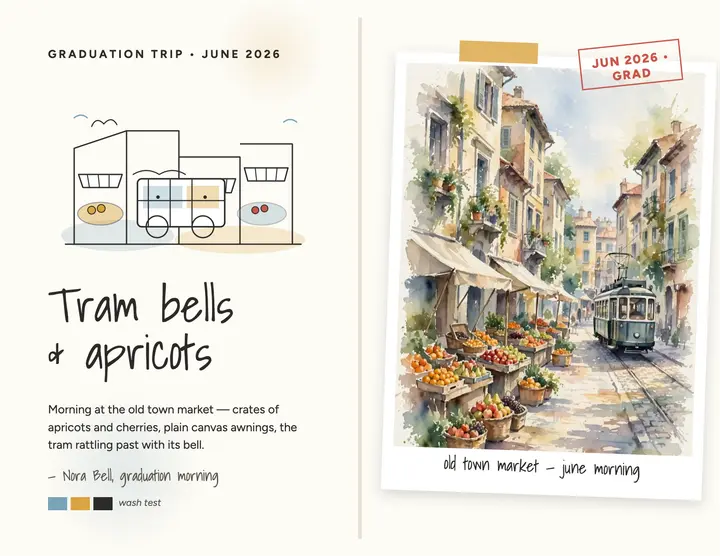 Graduation market sketch memory flyer: graduation trip sketch template