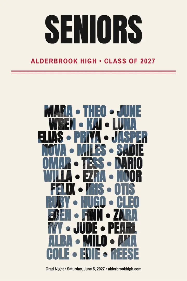 Alderbrook Seniors name wall poster template