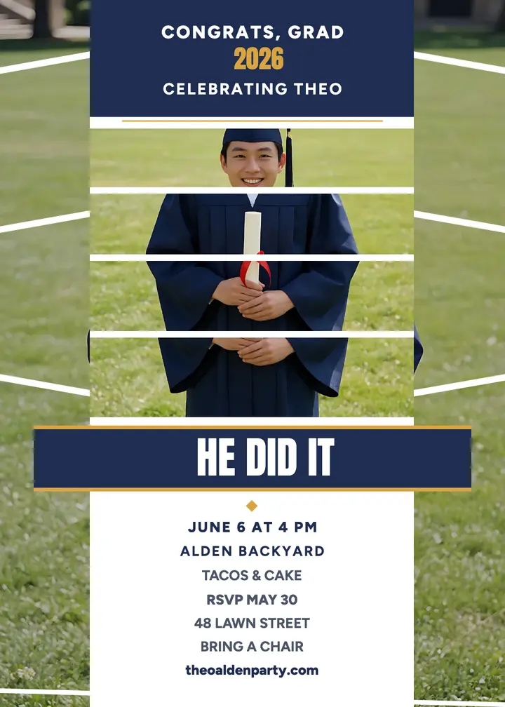 Theo Alden graduation slice invite template