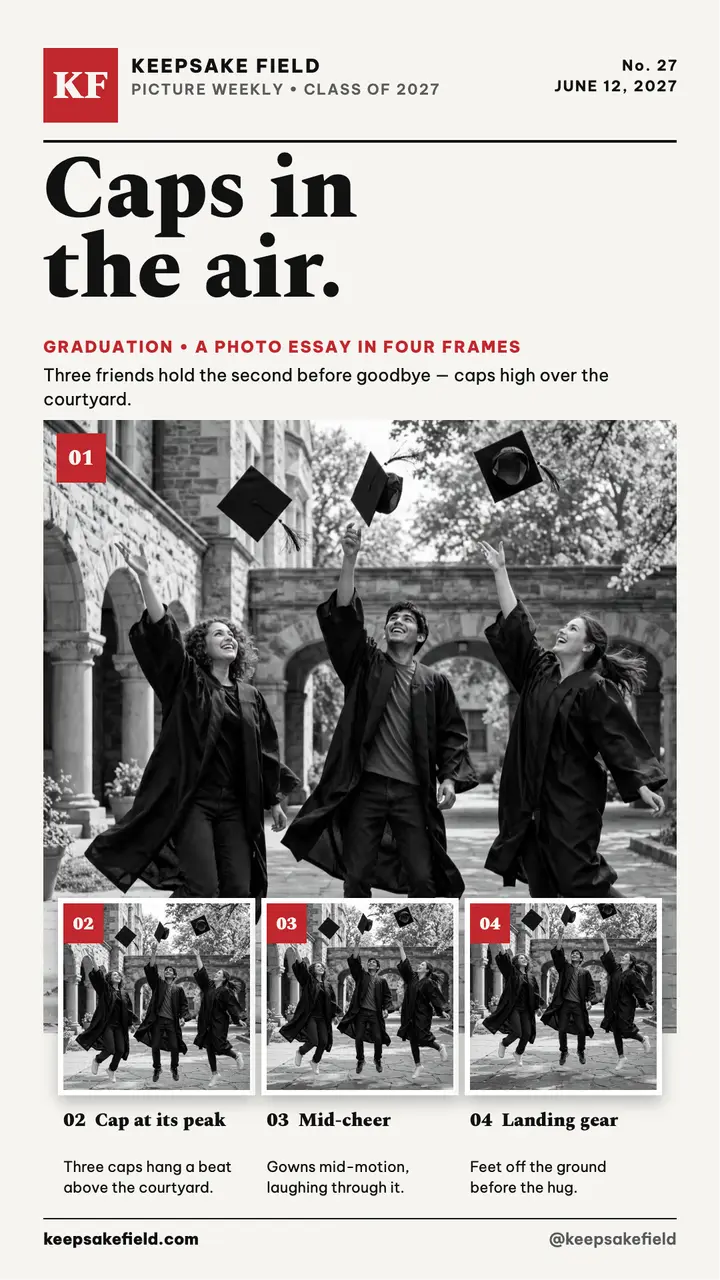 Caps in the air graduation photo essay: graduation photo story template