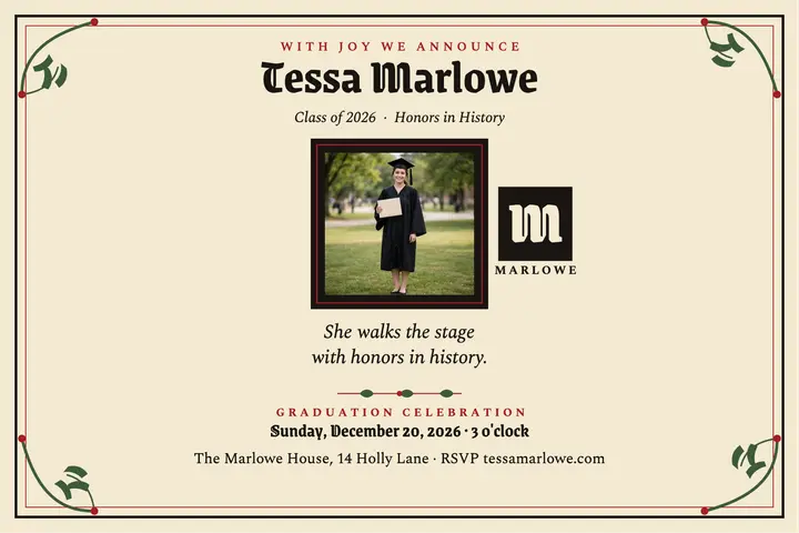 Tessa Marlowe press graduation announcement template