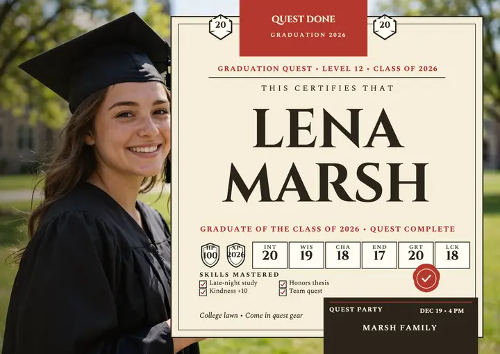 Lena Marsh graduation quest certificate template