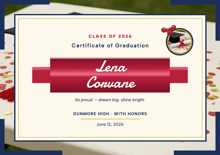 Lena Corvane ribbon graduation certificate: graduation certificate template