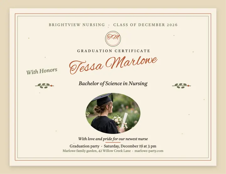 Tessa Marlowe nursing graduation seed paper flyer: graduation certificate flyer template