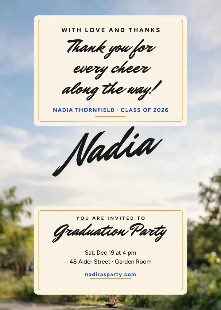 Nadia signed graduation thank-you invite: graduation thank you invitation template