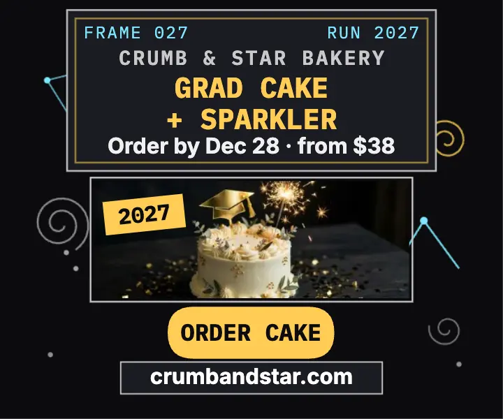 Crumb and Star graduation sparkler cake ad template