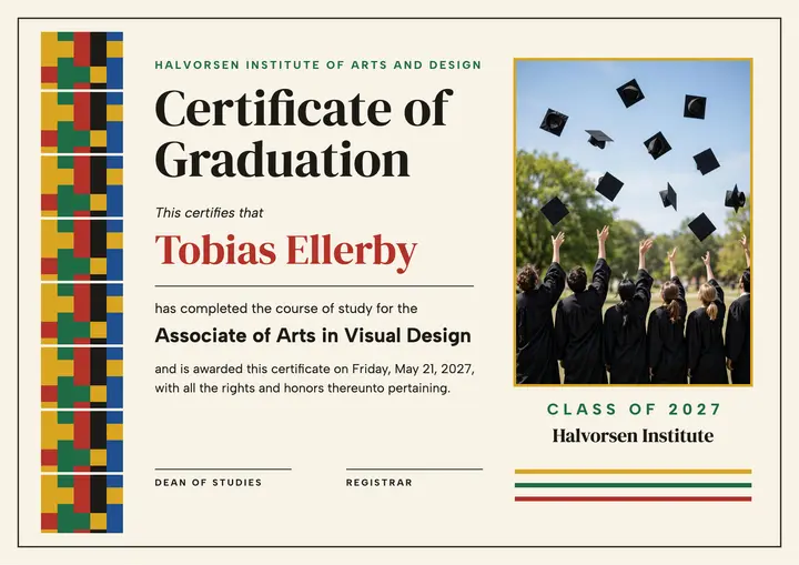 Halvorsen Institute graduation certificate: graduation certificate template