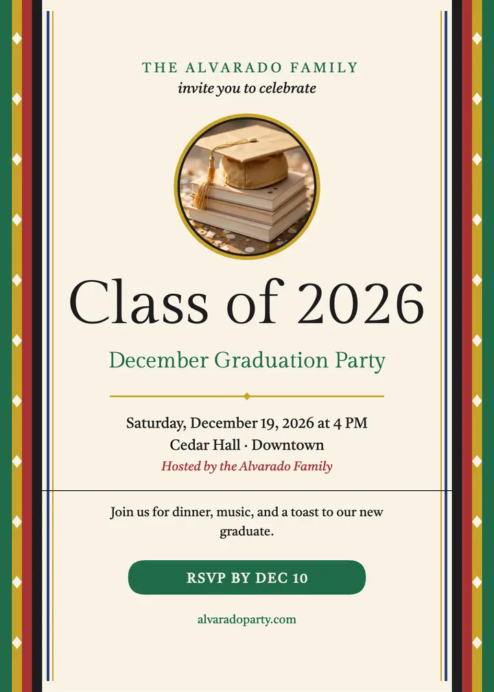 Alvarado graduation stole invitation card: graduation party invitation template