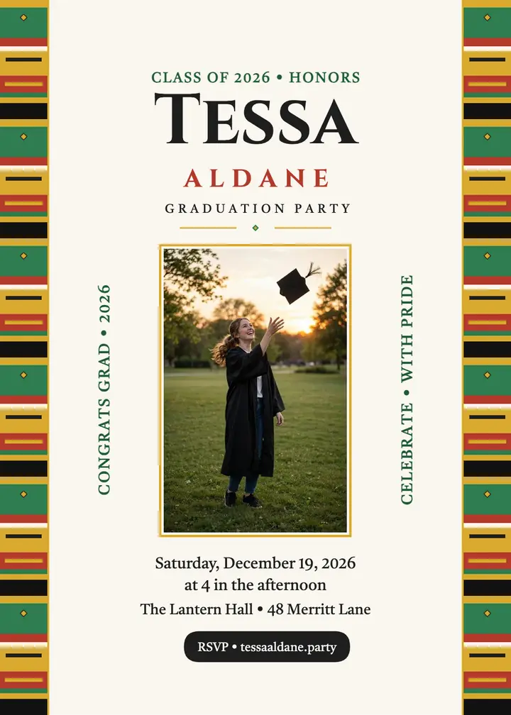 Tessa Aldane graduation party invitation template