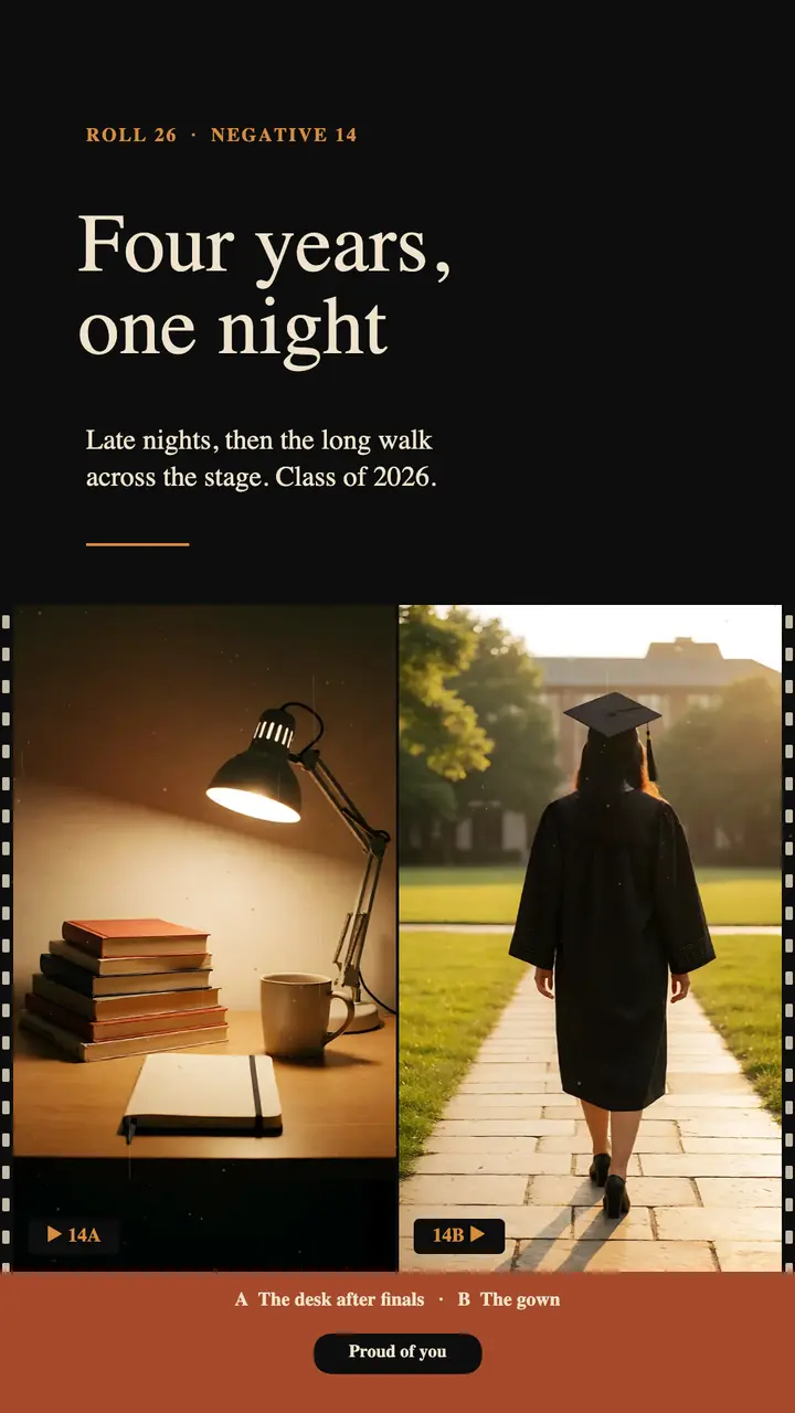 Graduation then and now half-frame story: graduation story template