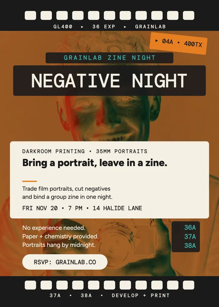 Grainlab negative zine night invite template