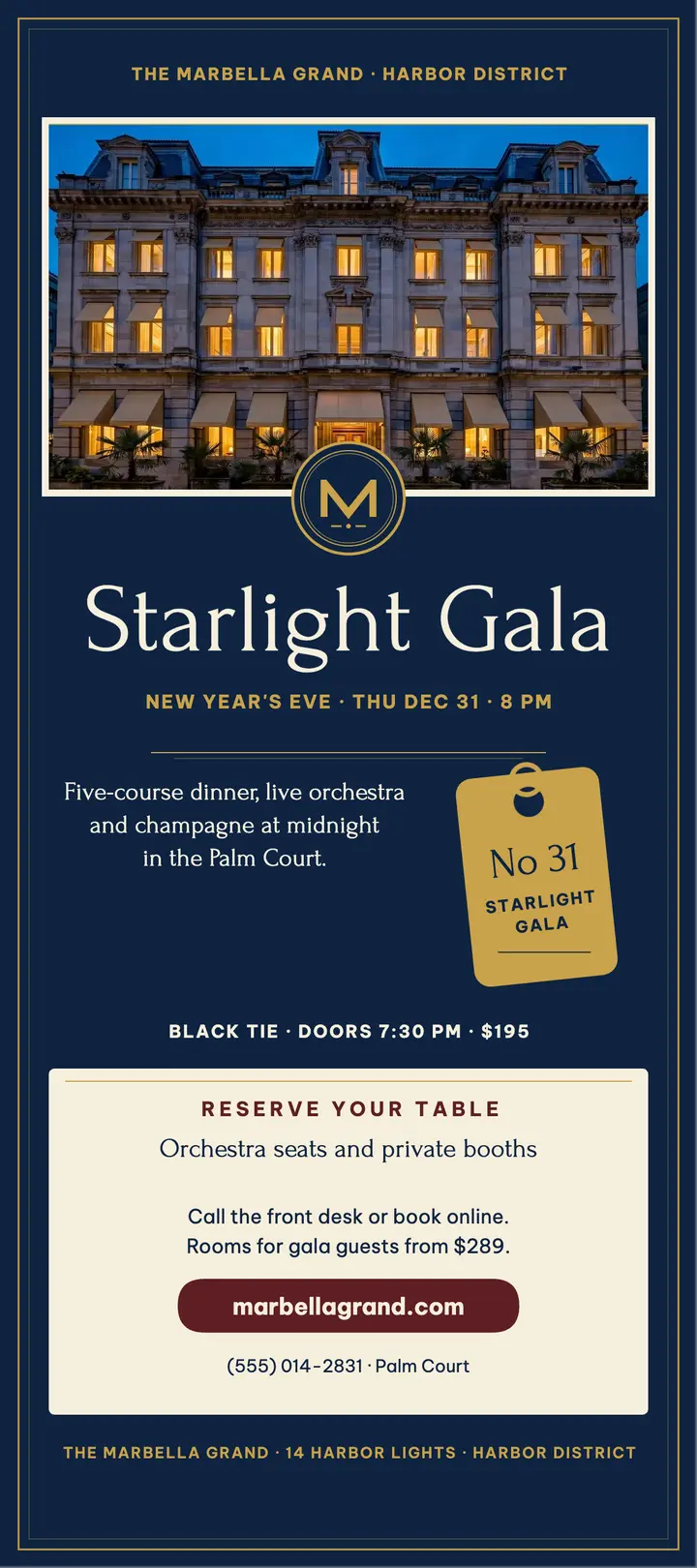 Marbella Grand Starlight Gala rack card template
