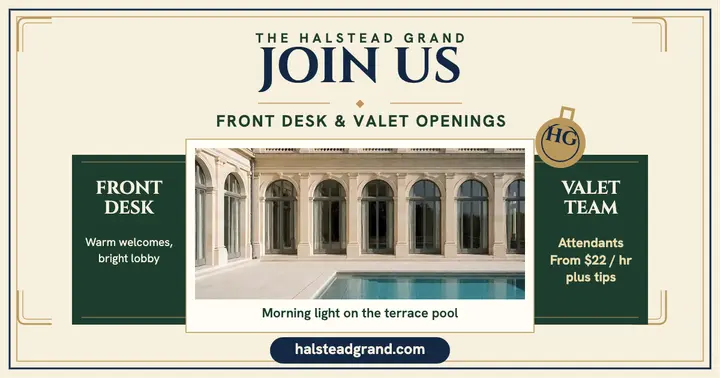 Halstead Grand hiring post, front desk valet template