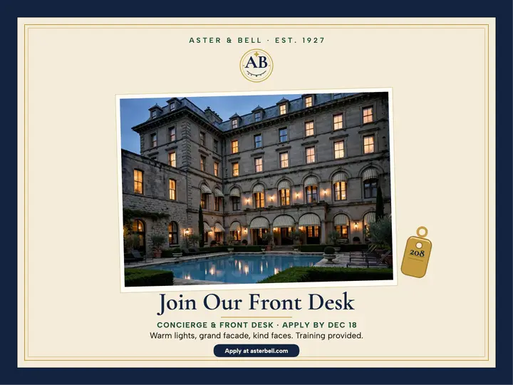 Aster and Bell hotel hiring slide template