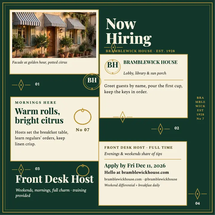 Bramblewick House front desk hiring template