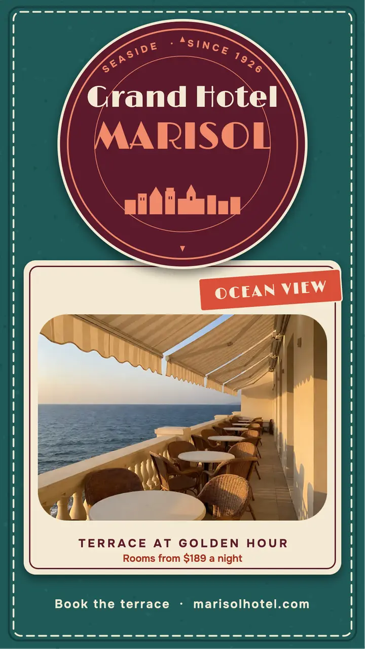 Grand Hotel Marisol luggage label story template
