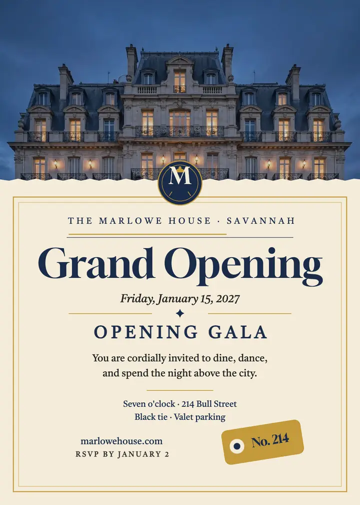 Marlowe House grand opening invitation template