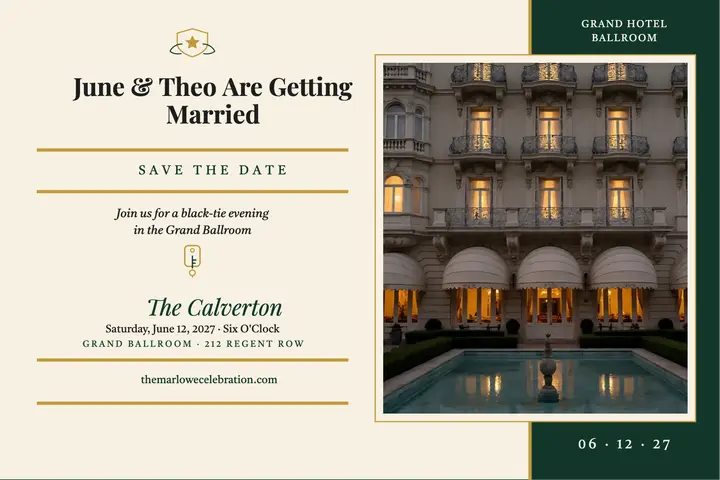 Grand hotel ballroom save the date postcard: save the date postcard template