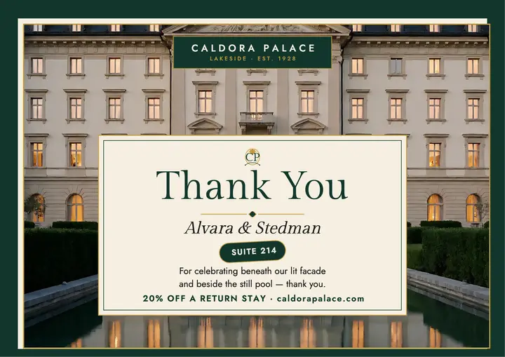 Caldora Palace wedding thank you certificate template