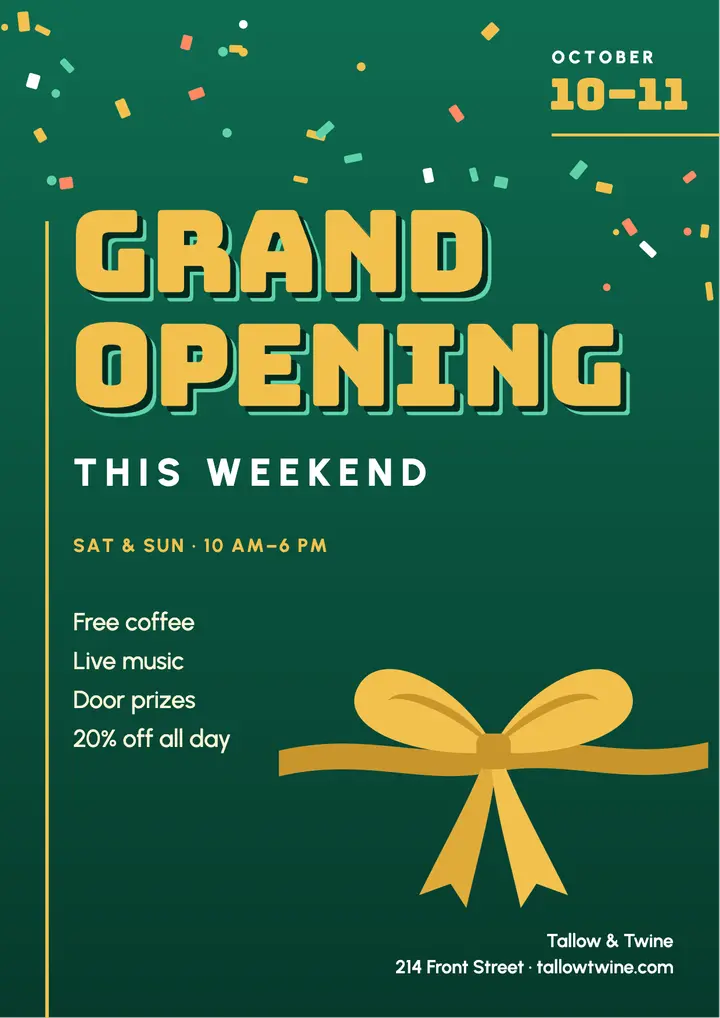 Emerald and gold grand opening flyer template