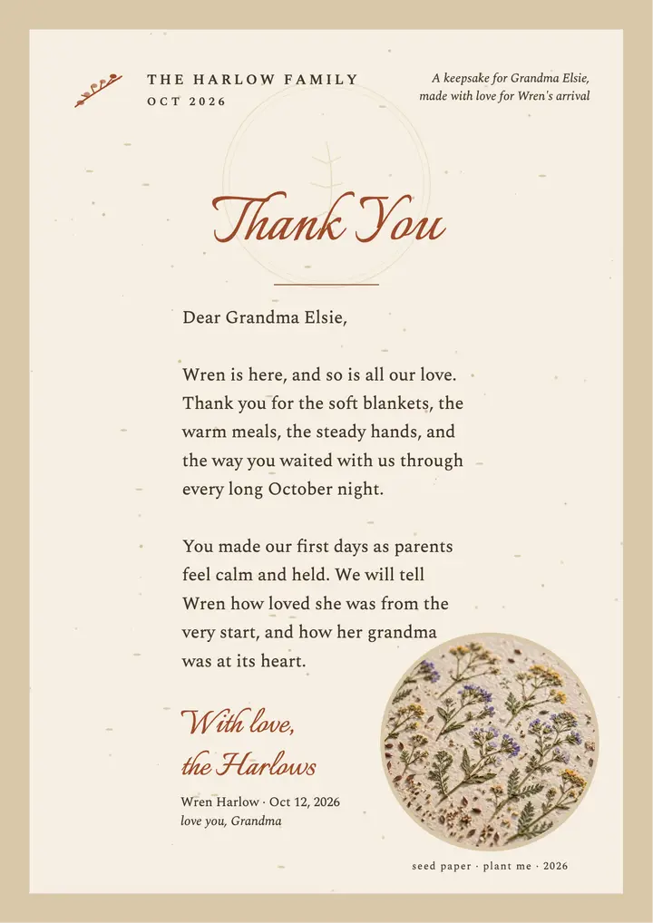 Grandma Elsie thank-you keepsake template
