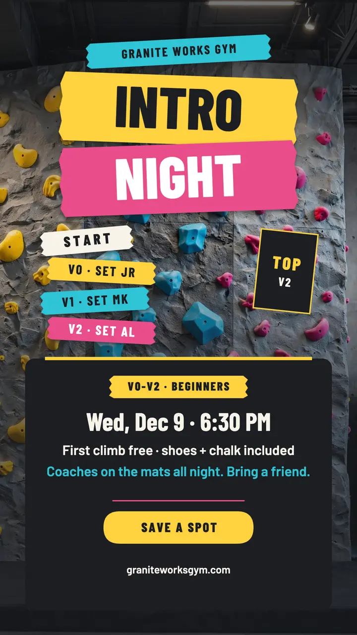 Granite Works intro night climbing story template