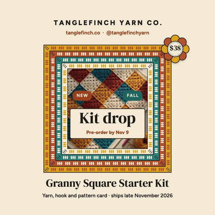 Tanglefinch granny square starter kit pre-order post: crochet kit pre-order post template