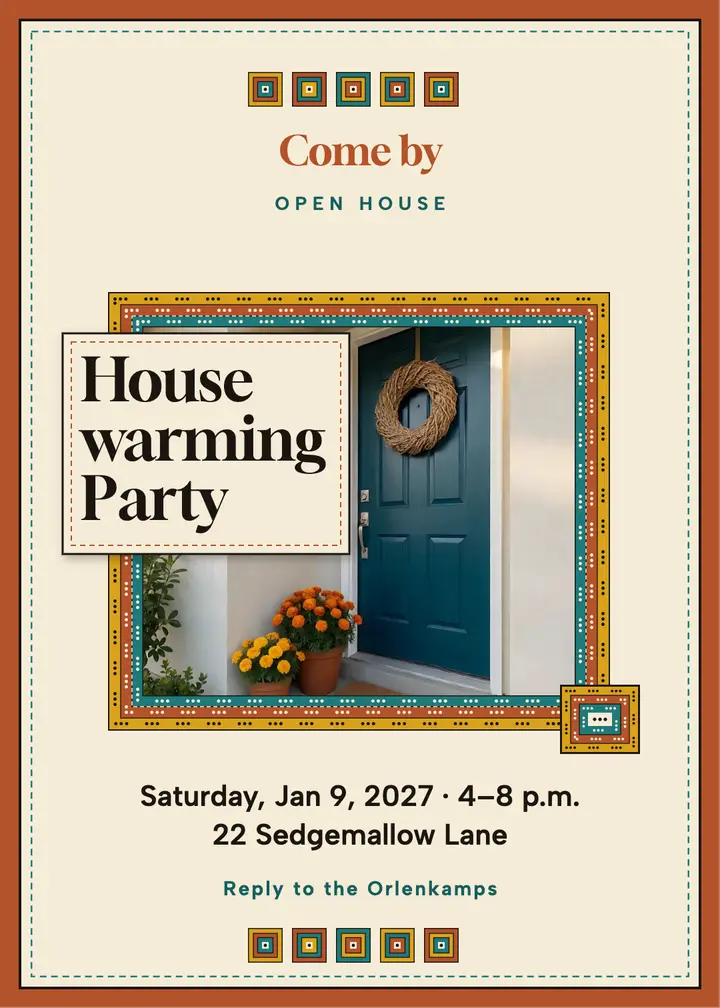 Housewarming party invitation, granny square template