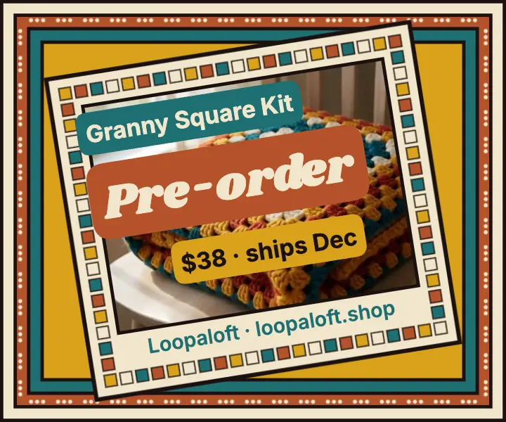 Crochet granny square kit pre-order ad template