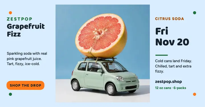 Zestpop Grapefruit Fizz soda drop post template