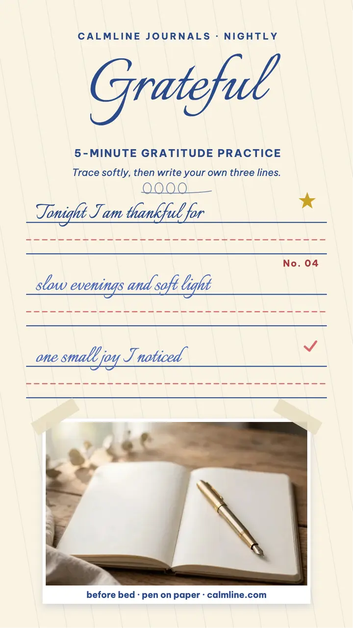 Calmline nightly gratitude copybook story template