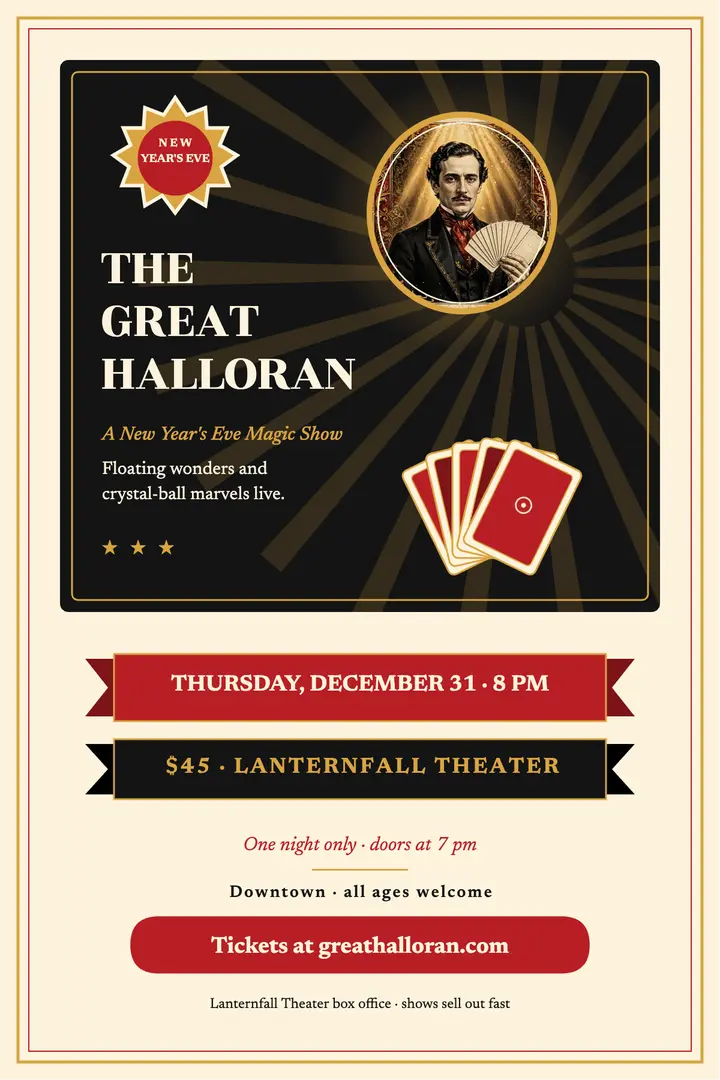 Great Halloran New Year magic poster template