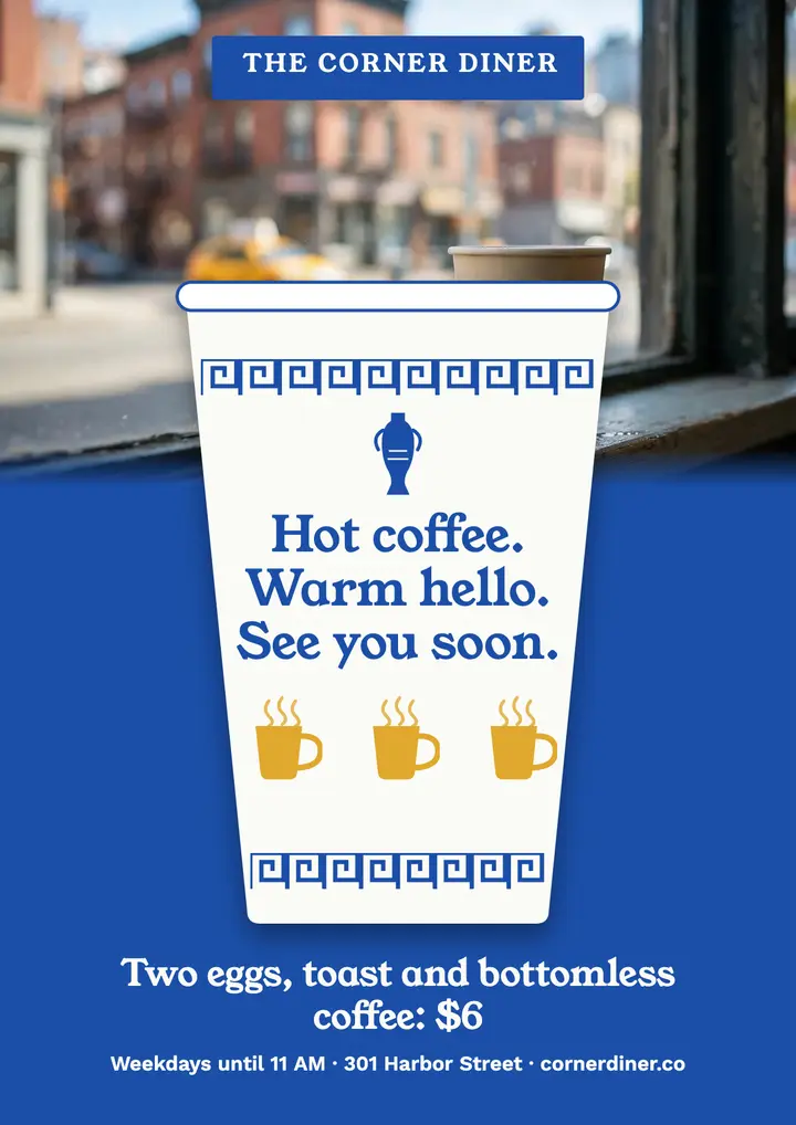 Breakfast deal flyer, The Corner Diner template