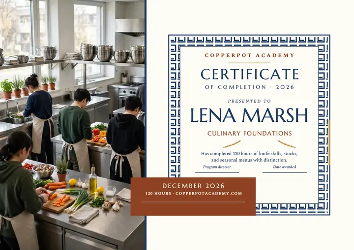 Copperpot Academy culinary certificate template