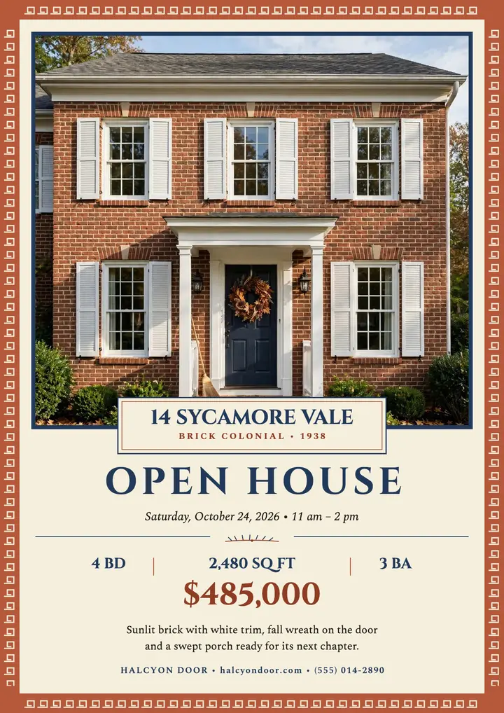 Halcyon Door brick colonial open house template