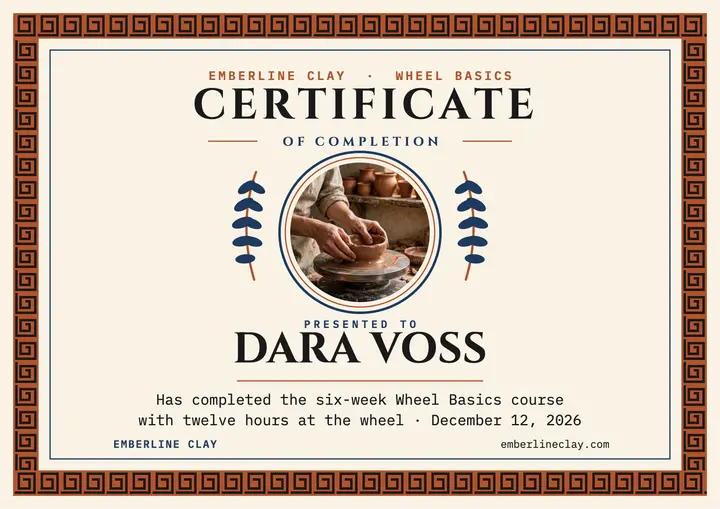 Emberline Clay pottery certificate template