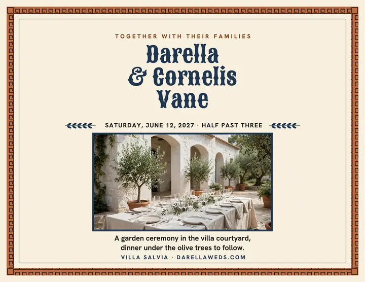 Darella and Cornelis garden wedding invitation template