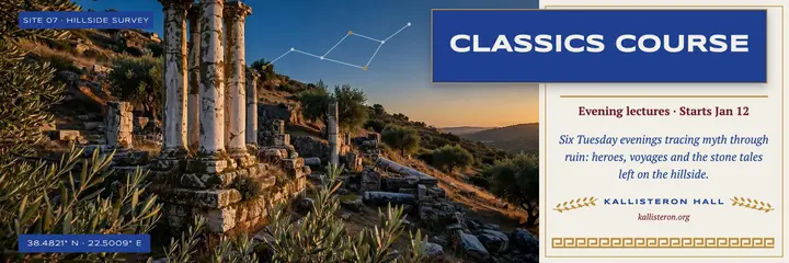 Kallisteron Hall Greek myth evening lectures header template