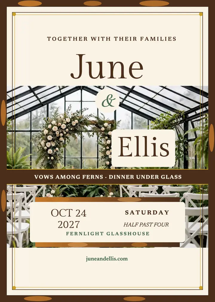 June and Ellis greenhouse wedding invitation template