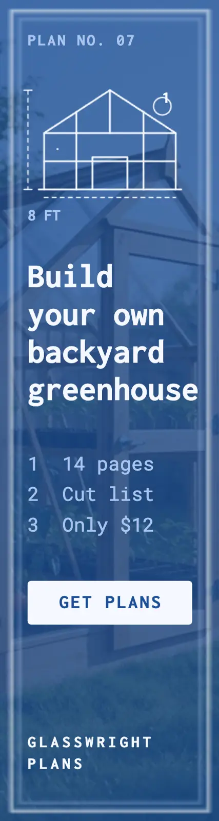Glasswright backyard greenhouse plans skyscraper ad, blueprint template