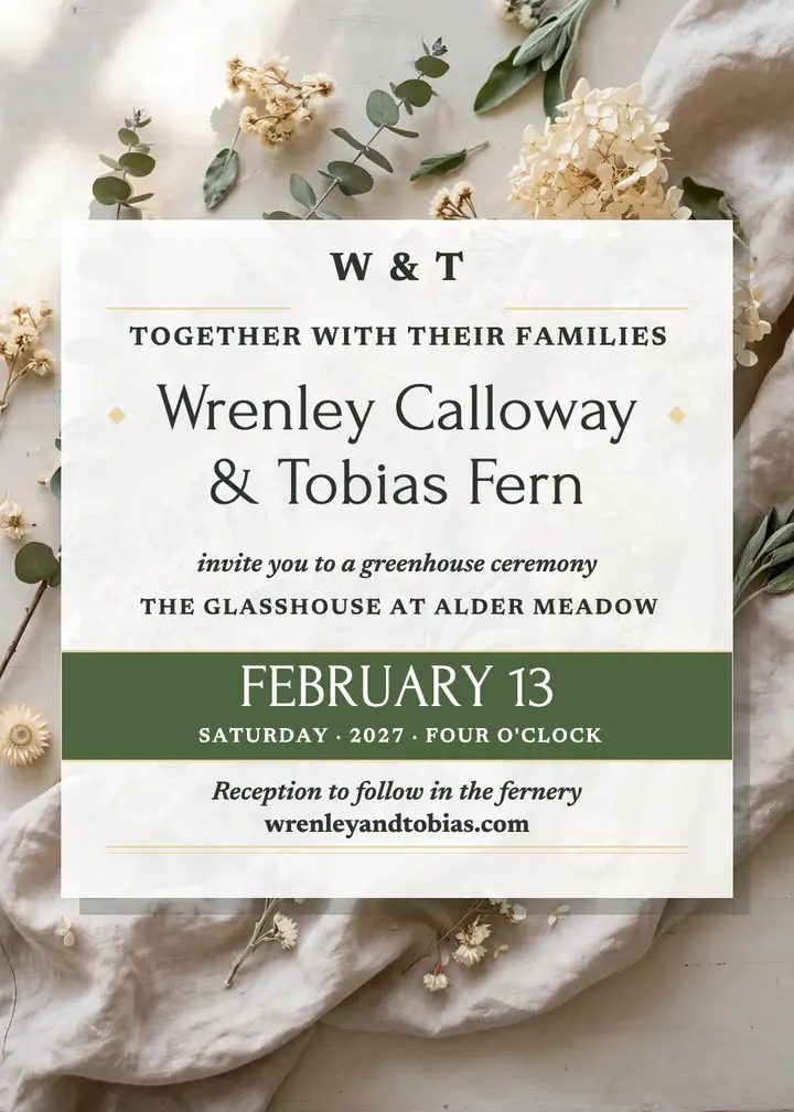 Wrenley and Tobias greenhouse vellum invite: wedding invitation template