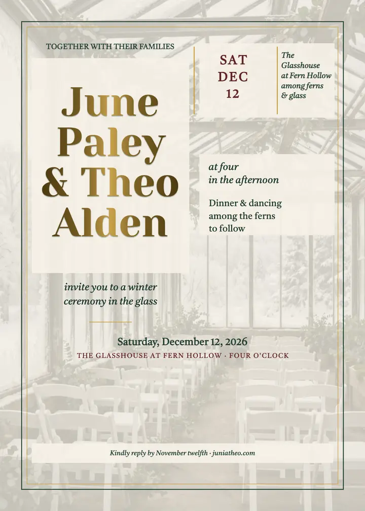 Glasshouse winter wedding invitation template
