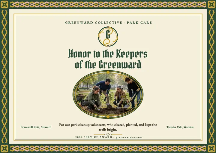 Greenward volunteer service award certificate template